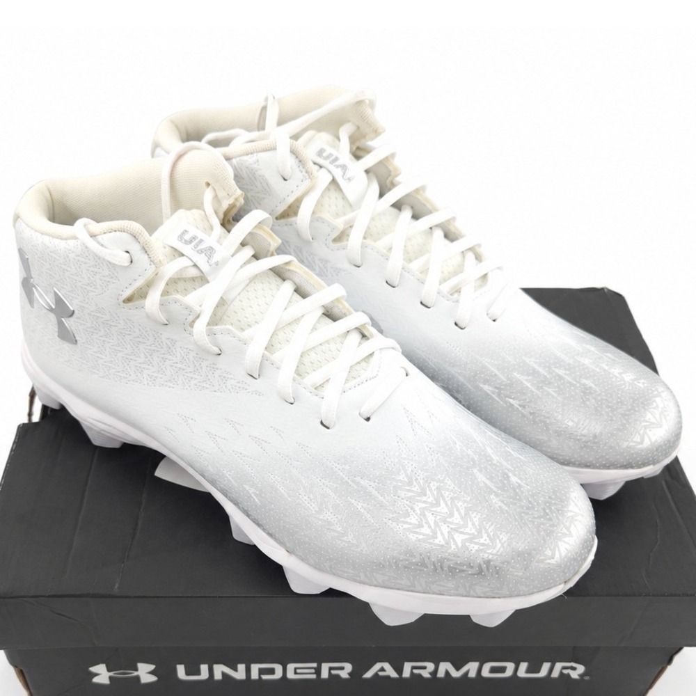 Under Armour Spotlight Fran 4.0 Football Cleats Mens 11 White Silver Molded NEW